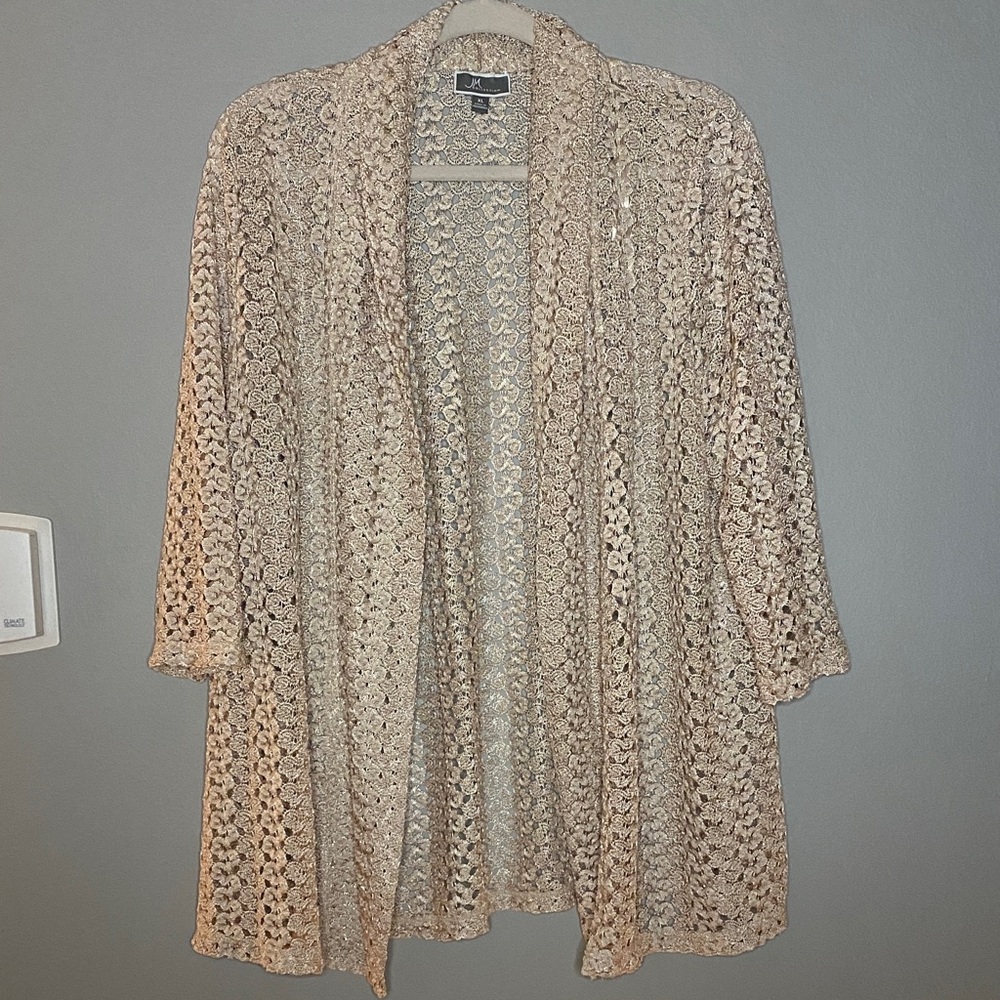 JM Collection Metallic Beige Knit Cardigan
